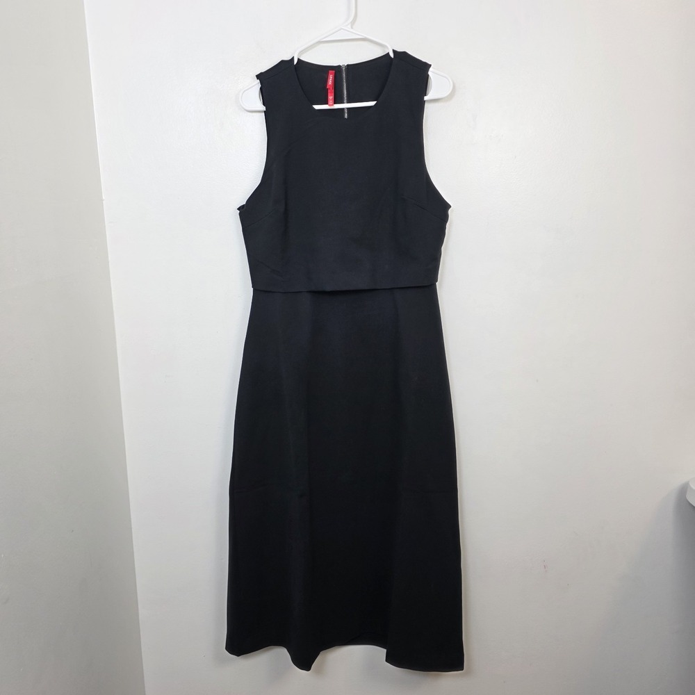 NEW Spanx Black Ponte Overlay Sleeveless Classic Fitted Midi Dress Size Large